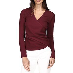 NWT MICHAEL Michael Kors Waffle Faux Wrap Long Sleeve Top in Dark Ruby